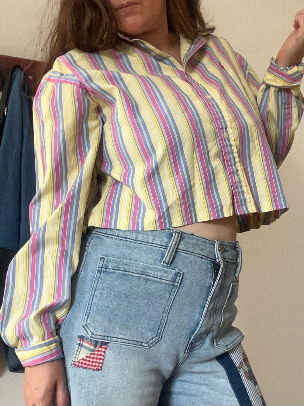 Ralph Lauren Polo Multicolor Pastel Cropped Striped button up shirt